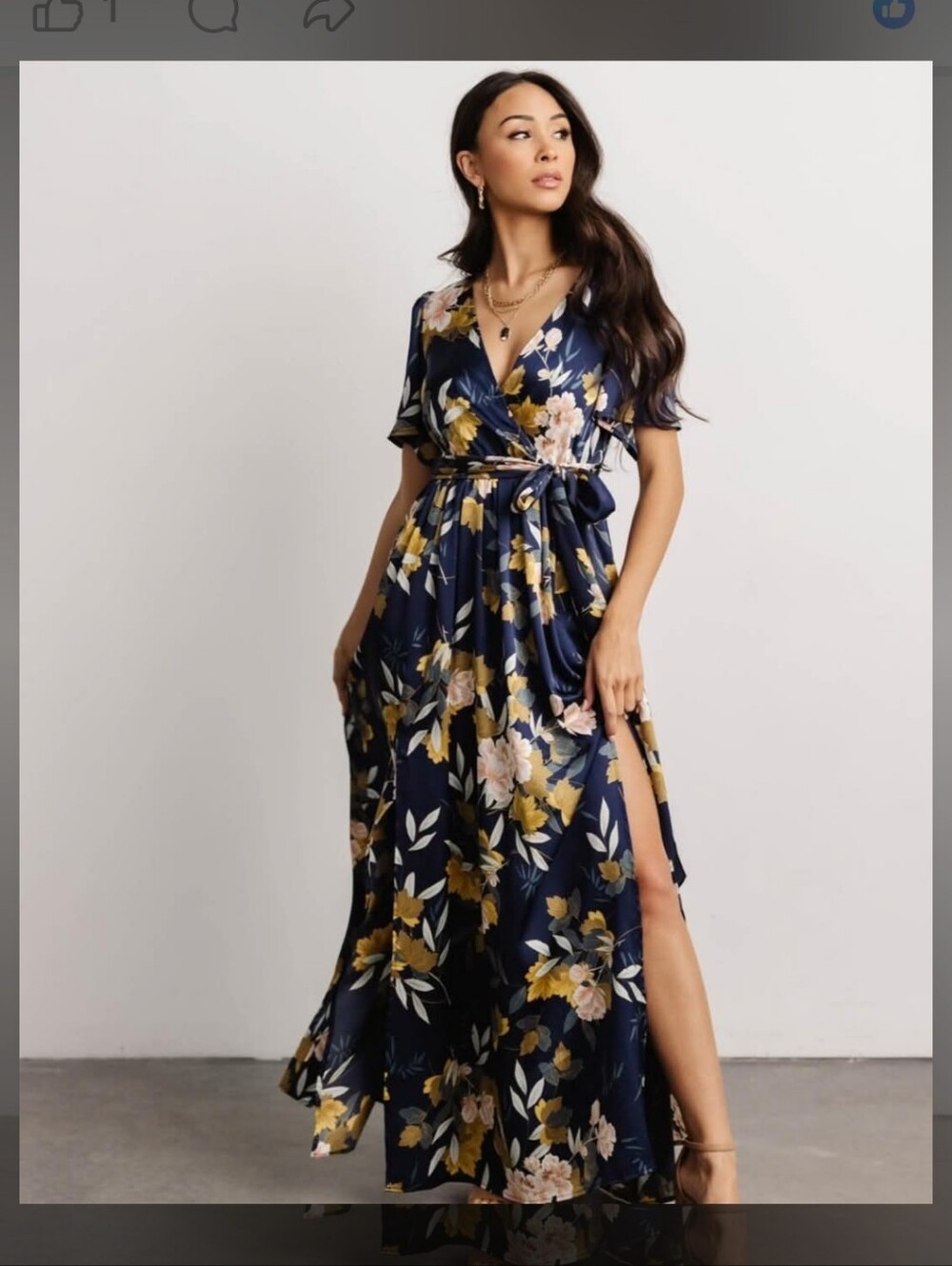 Baltic Born Navy Floral Wrap Maxi Dress with Yellow Accents